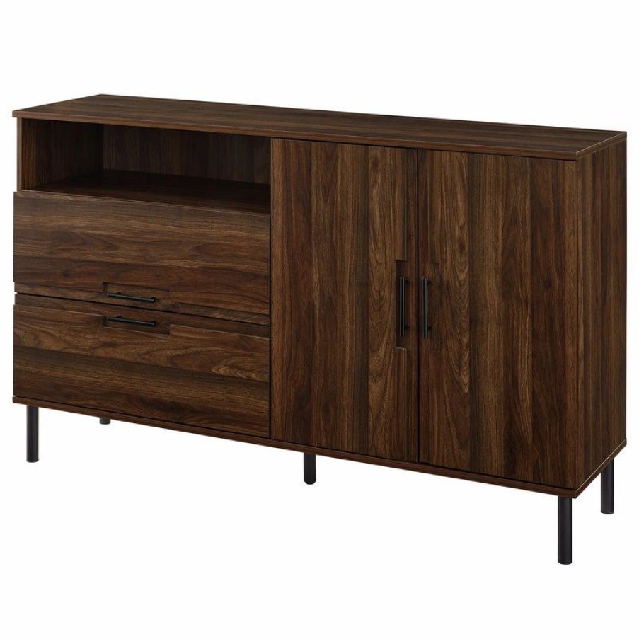 Buffets & Sideboards * | Walker Edison 56 Modern Detailed Door Frame Sideboard, Dark Wlanut