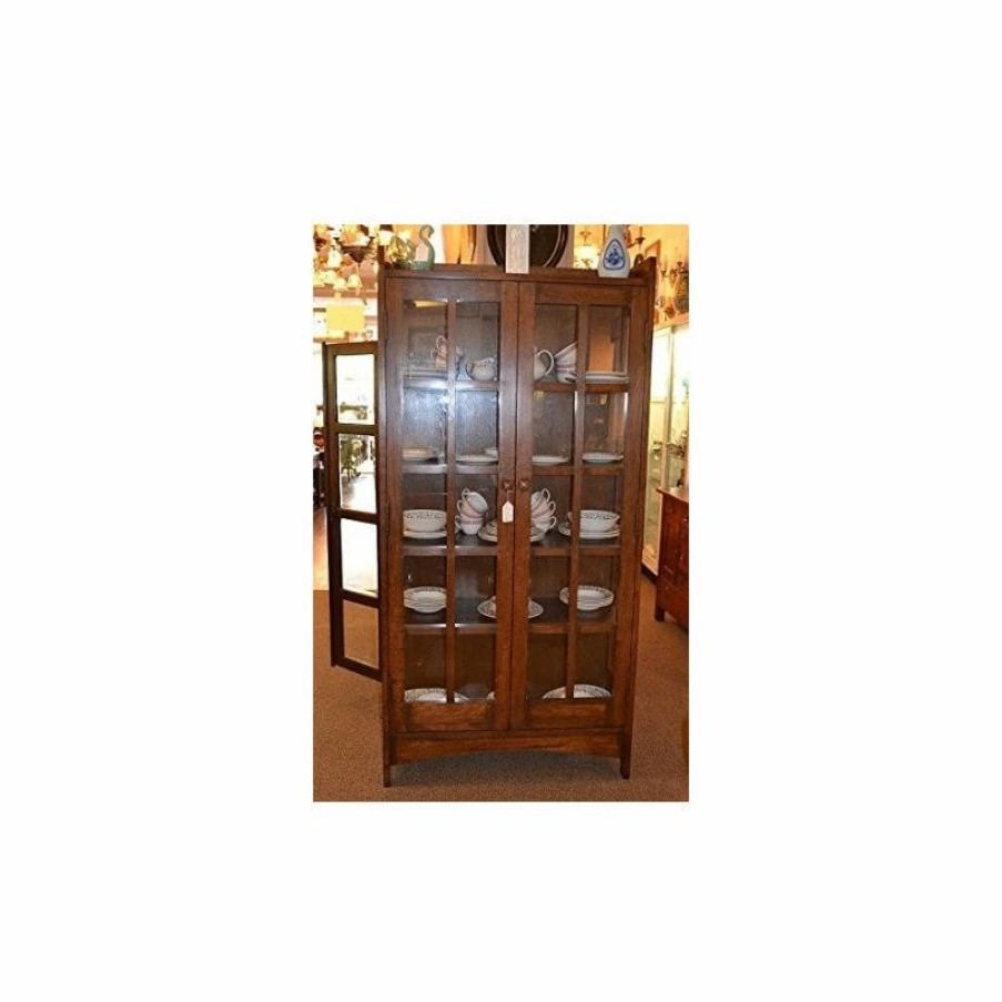 China Cabinets & Hutches * | Crafters And Weavers Arts And Crafts Mission Solid Oak China Cabinet