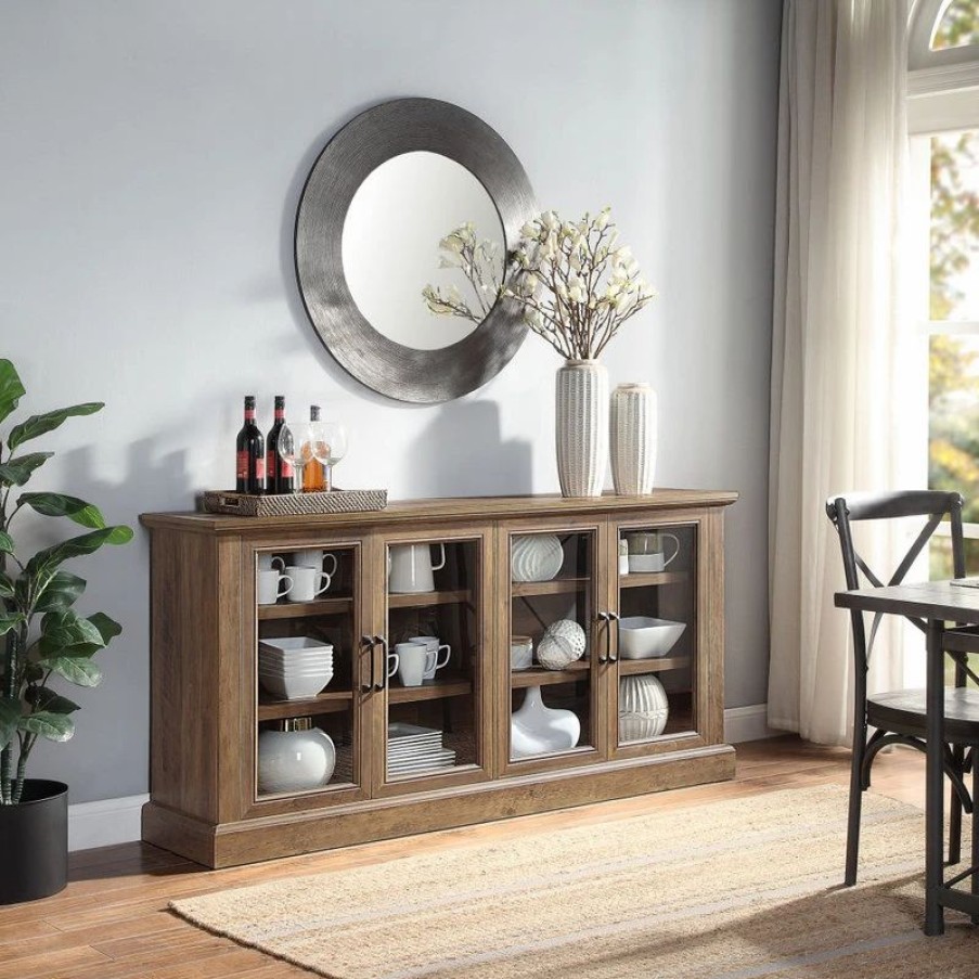 Buffets & Sideboards * | Belleze 70 Rustic Wood Sideboard Stand 4 Doors Buffet Cabinet, Rustic Oak