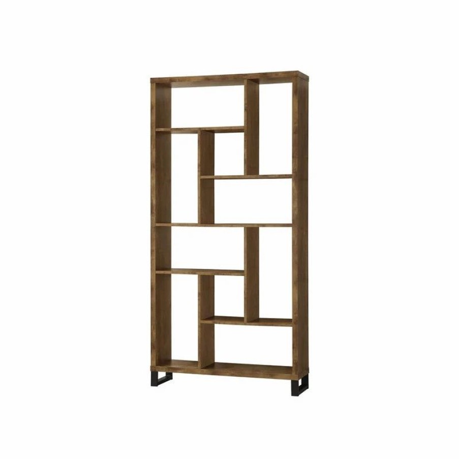 Shelving * | Benzara, Woodland Imprts, The Urban Port Metal And Wood Modern Style Bookcase With Multiple Shelves, Brown