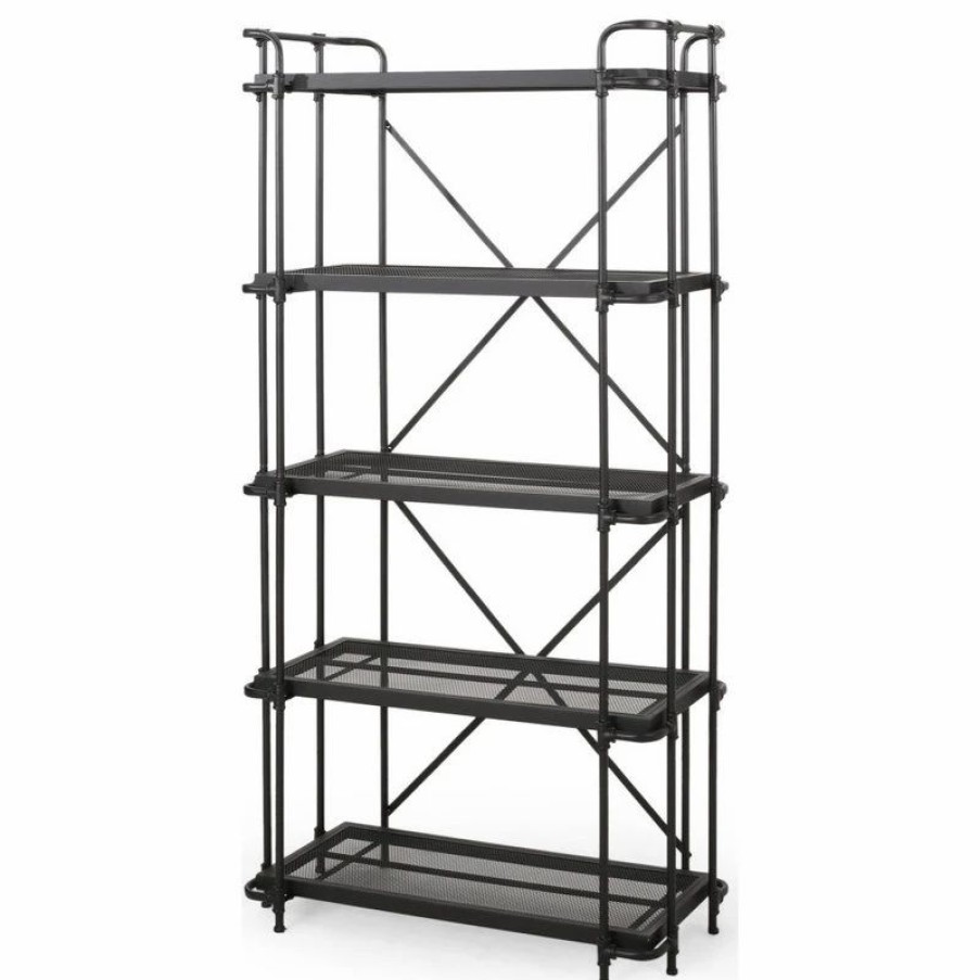 Shelving * | Gdfstudio Dwayne Industrial 5 Shelf Iron Mesh Bookcase