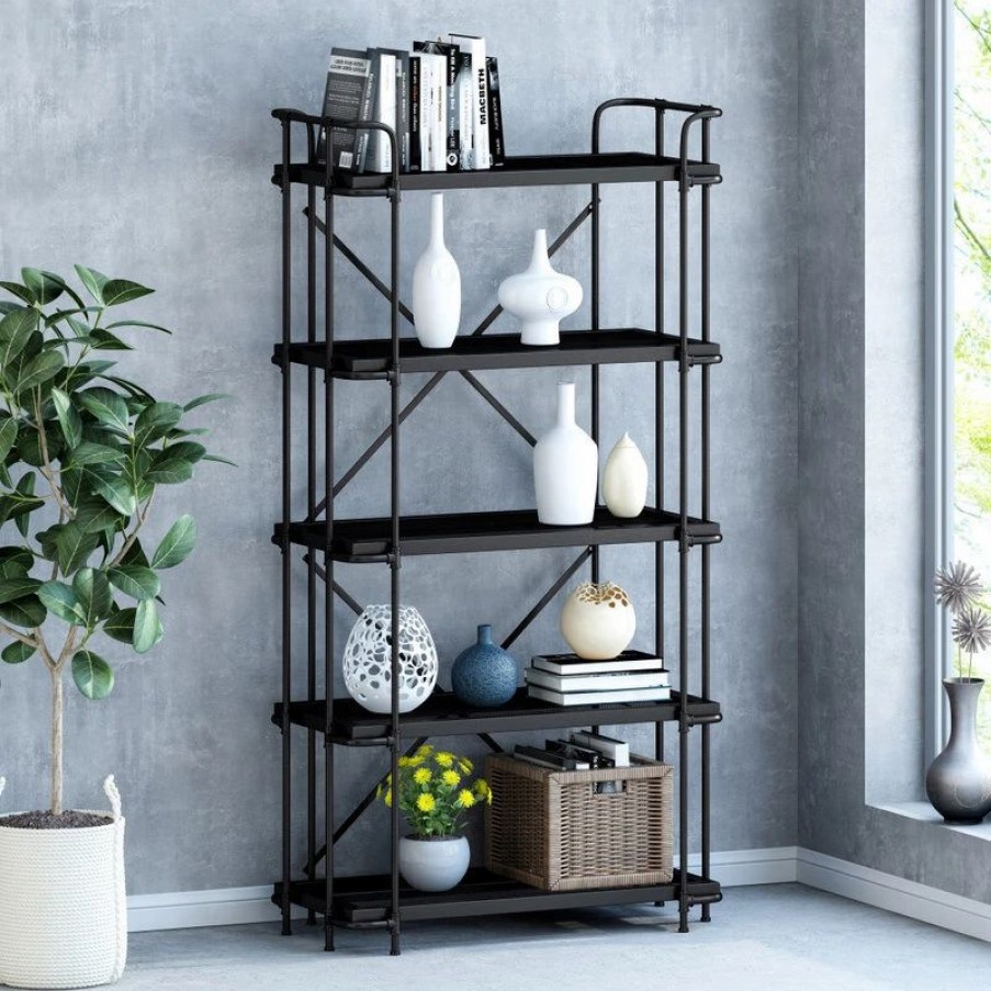 Shelving * | Gdfstudio Dwayne Industrial 5 Shelf Iron Mesh Bookcase