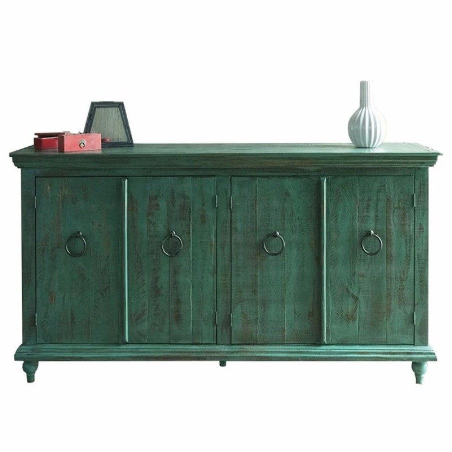 Buffets & Sideboards * | Crafters And Weavers Macao Collection Rustic Solid Wood Sideboard, Living Room Console With 4-Doors