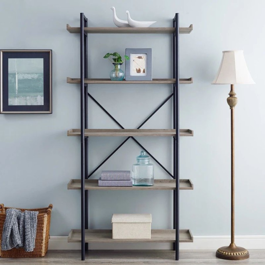 Shelving * | Walker Edison 68 Urban Pipe Bookshelf, Driftwood