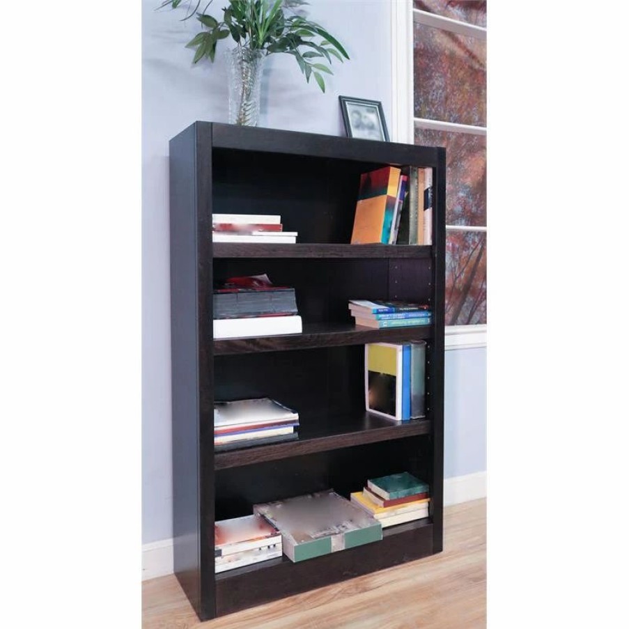 Shelving * | Concepts In Wood Traditional 48 Tall 4-Shelf Wood Bookcase In Espresso