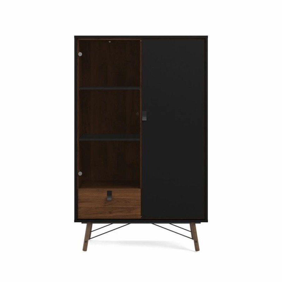 China Cabinets & Hutches * | Tvilum Ry 1 Drawer China Cabinet With 1 Door 1 Glass Door In Black Matte Walnut