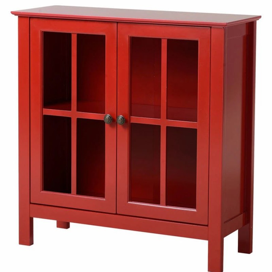 Accent Chests & Cabinets * | American Furniture Classics Os Home And Office Red Glass Door Accent And Display Cabinet