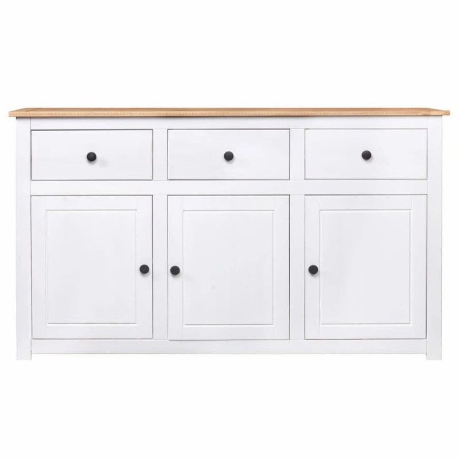 Buffets & Sideboards * | Vida Xl International B.V. Vidaxl Solid Wood Pine Sideboard White Panama Range Storage Cabinet Furniture