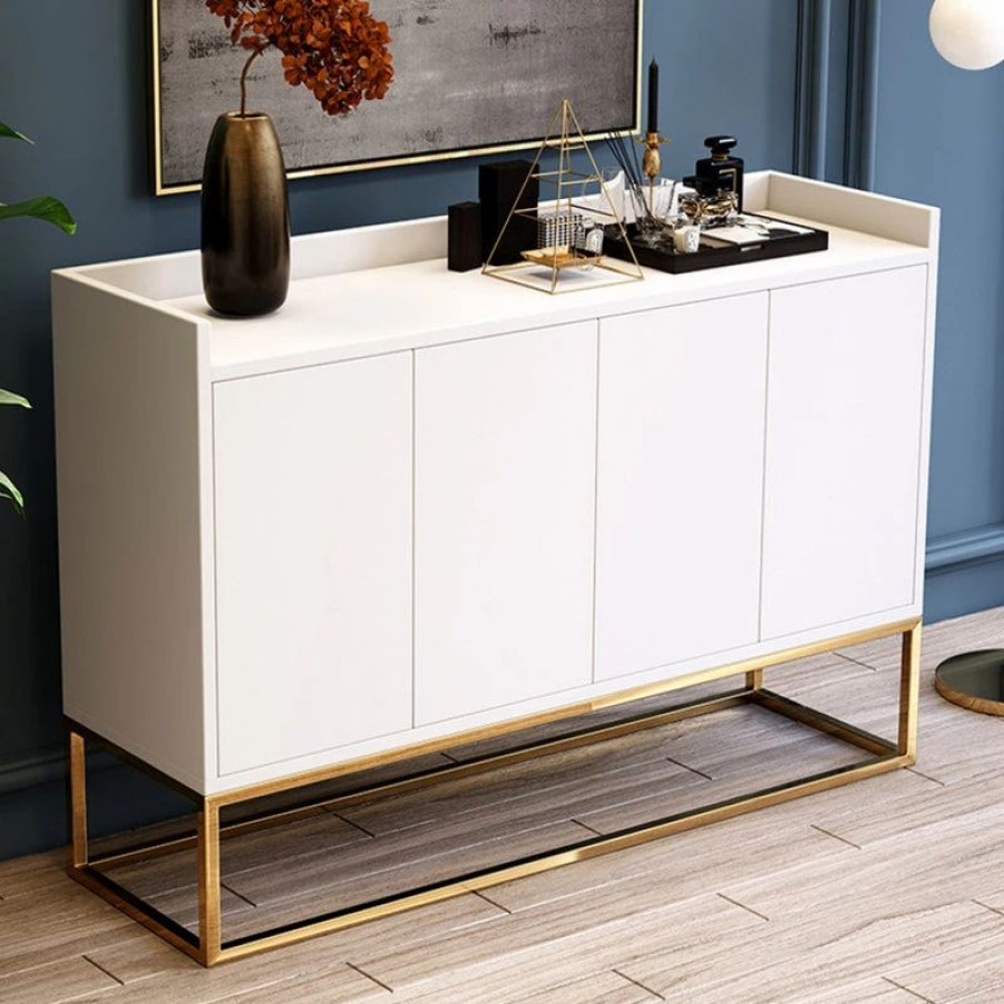 Buffets & Sideboards * | Homary 48 White Buffet Sideboard Kitchen Sideboard Cabinet With 4 Doors, Gold