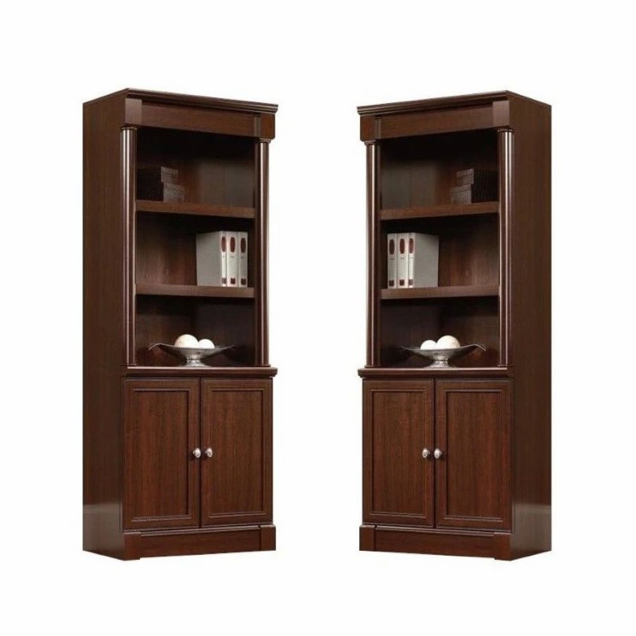 Shelving * | Sauder (Set Of 2) Library Bookcase With Doors In Cherry