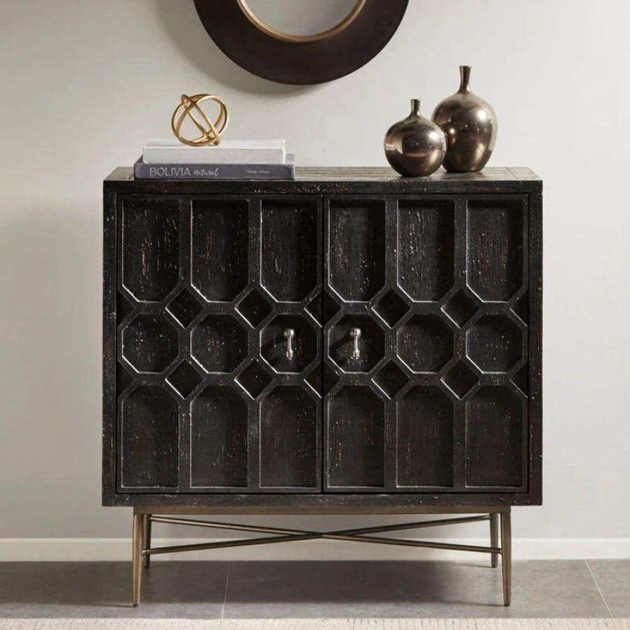 Accent Chests & Cabinets * | Olliix Madison Park Hanley Distressed 2-Door Accent Chest Cabinet, Black