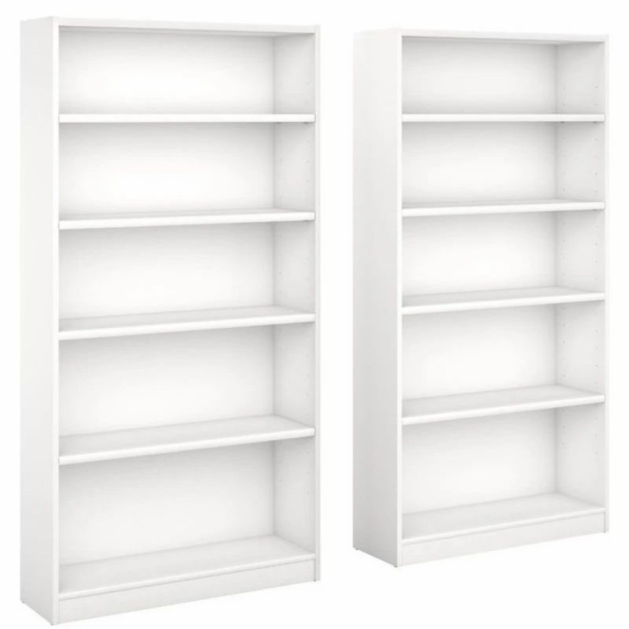 Shelving * | Bush Business Furniture Bush Furniture Universal 5 Shelf Bookcase In Pure White (Set Of 2)