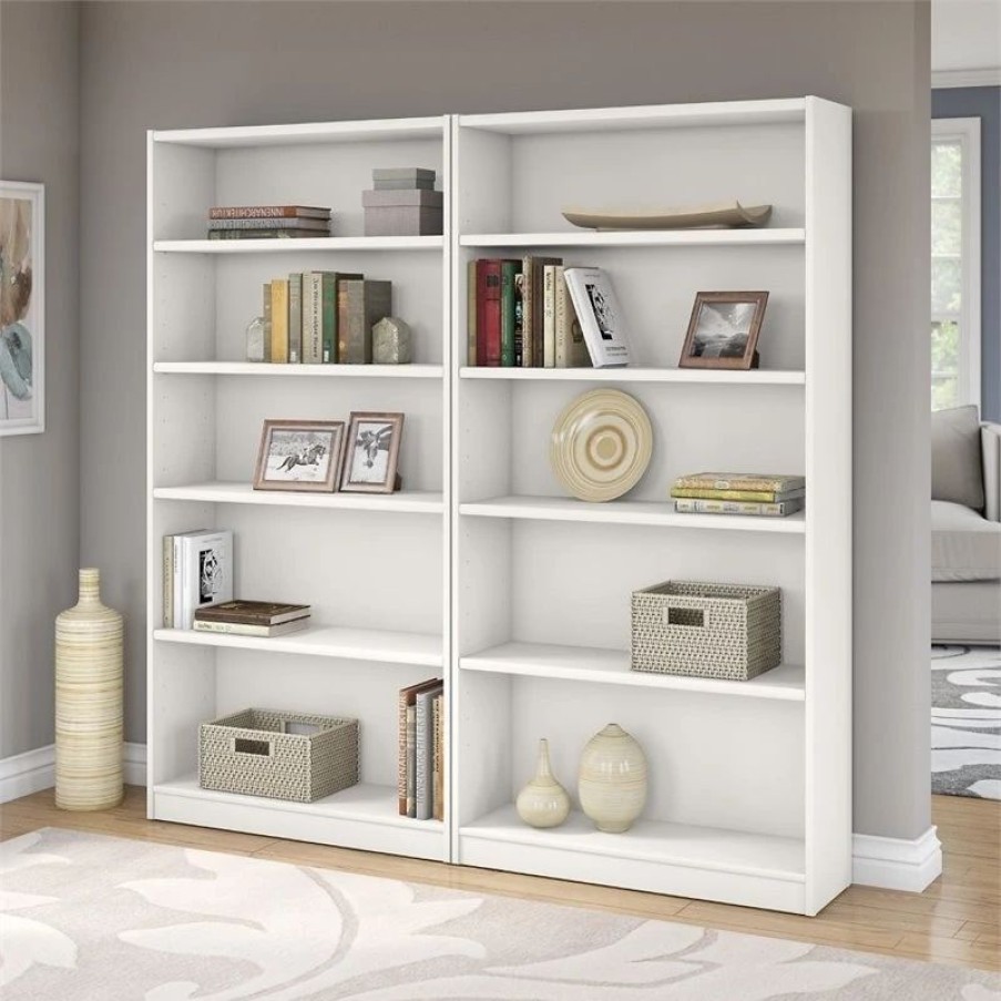 Shelving * | Bush Business Furniture Bush Furniture Universal 5 Shelf Bookcase In Pure White (Set Of 2)