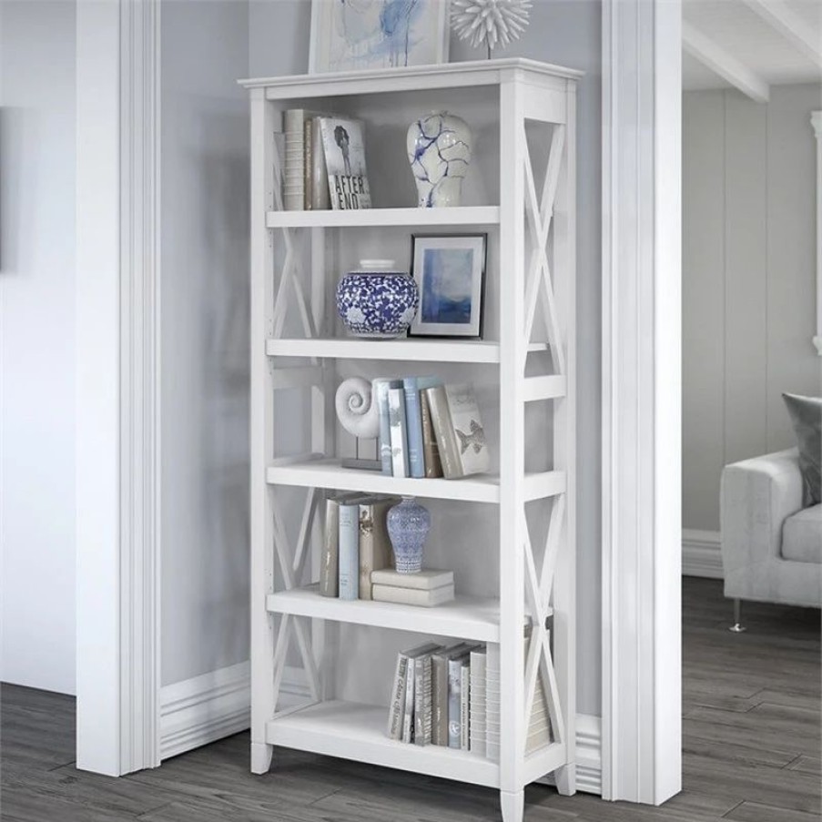 Shelving * | Bush Business Furniture Bush Furniture Key West 5 Shelf Bookcase In Pure White Oak