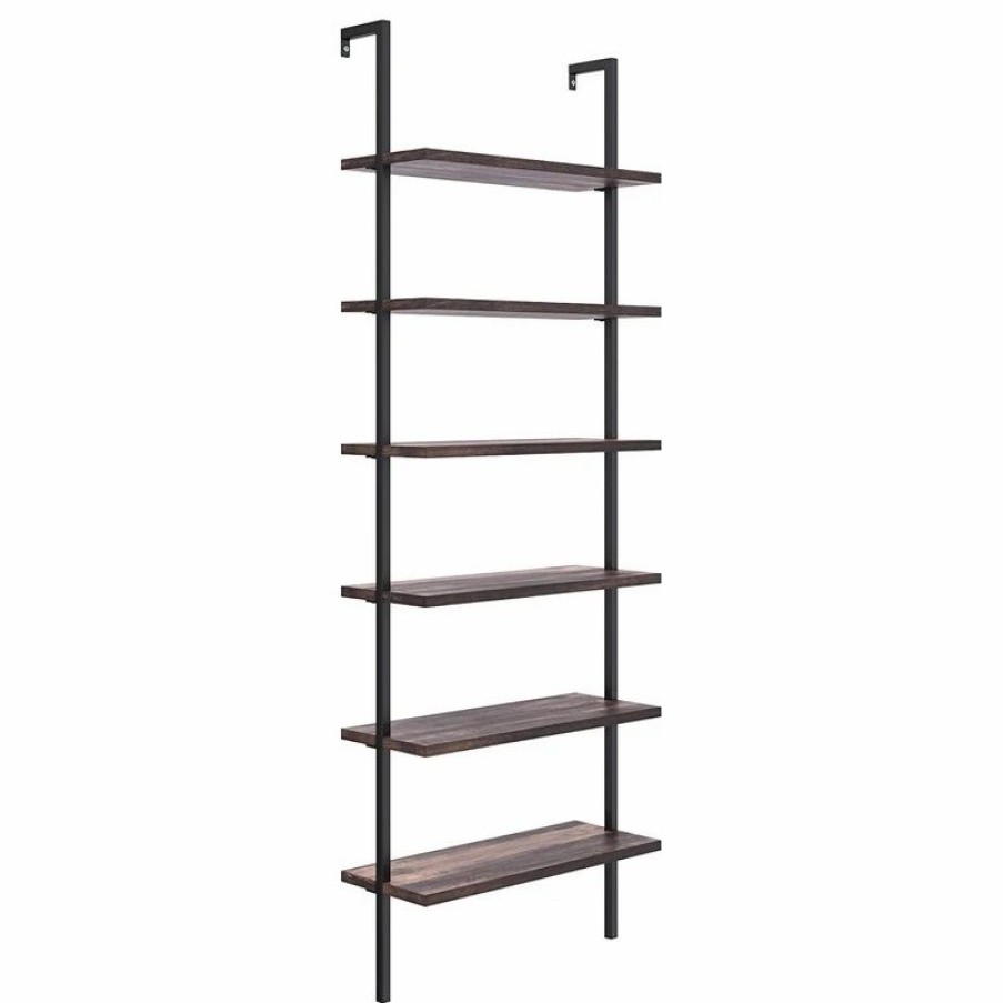 Shelving * | Decor Love Modern Industrial Wall Bookcase, Metal Frame & 6 Shelves, Nutmeg/Matte Black