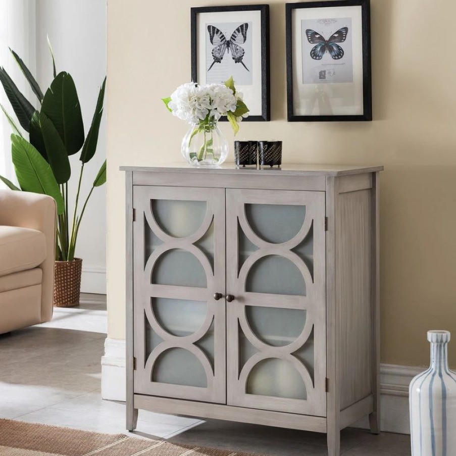 Accent Chests & Cabinets * | Pilaster Designs Pasco 2 Door Entryway Accent Display Cabinet With Storage Shelves & Glass Doors