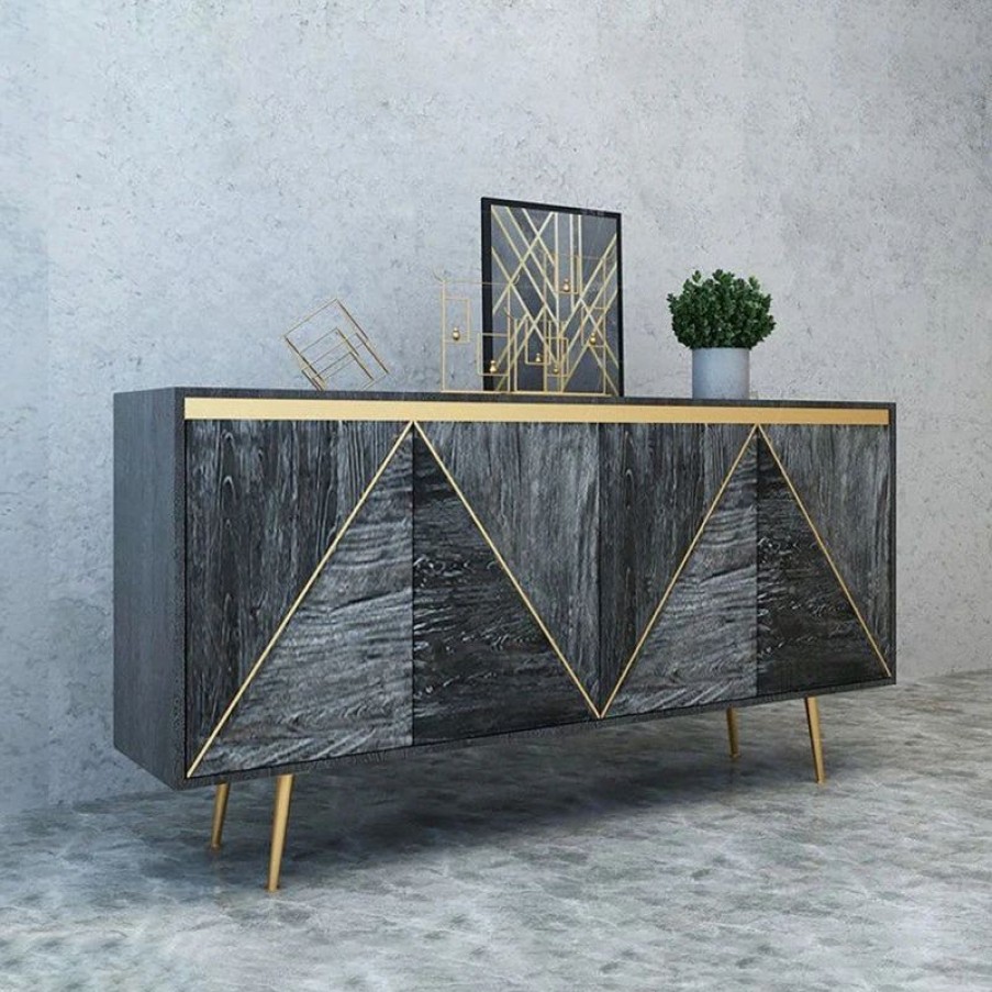 Buffets & Sideboards * | Homary Gray And Gold Credenza 4 Doors Sideboard Cabinet With Storage Midcentury Modern