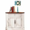 Accent Chests & Cabinets * | Homary Farmhouse Corner Accent Cabinet Distressed Triangle Cabinet With Doors White