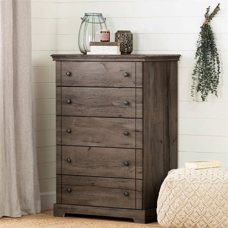 Accent Chests & Cabinets * | South Shore Furniture South Shore Avilla 5 Drawer Chest In Fall Oak