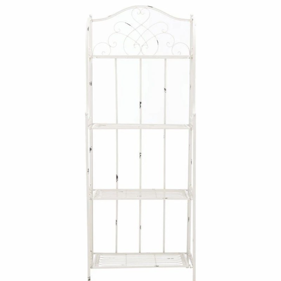 Shelving * | Safavieh Amaris Wrought Iron 4-Tier Outdoor Baker'S Rack, Antique White