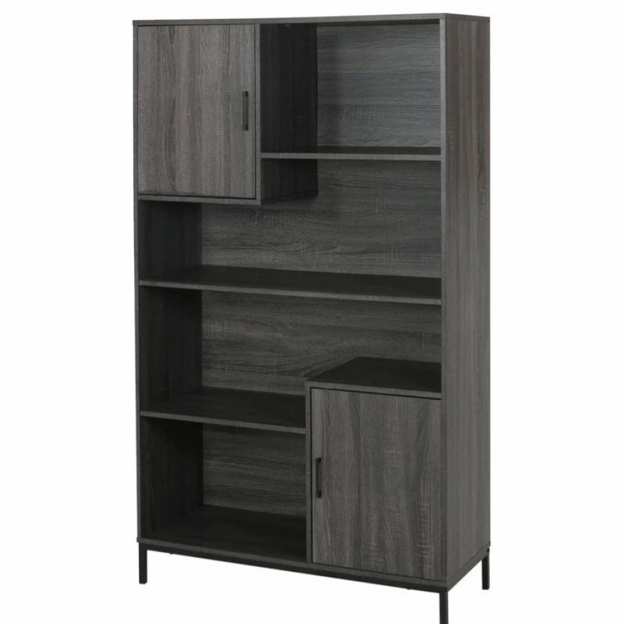 Shelving * | Gdfstudio Joanne Contemporary Faux Wood Cube Unit Bookcase, Dark Gray/Black