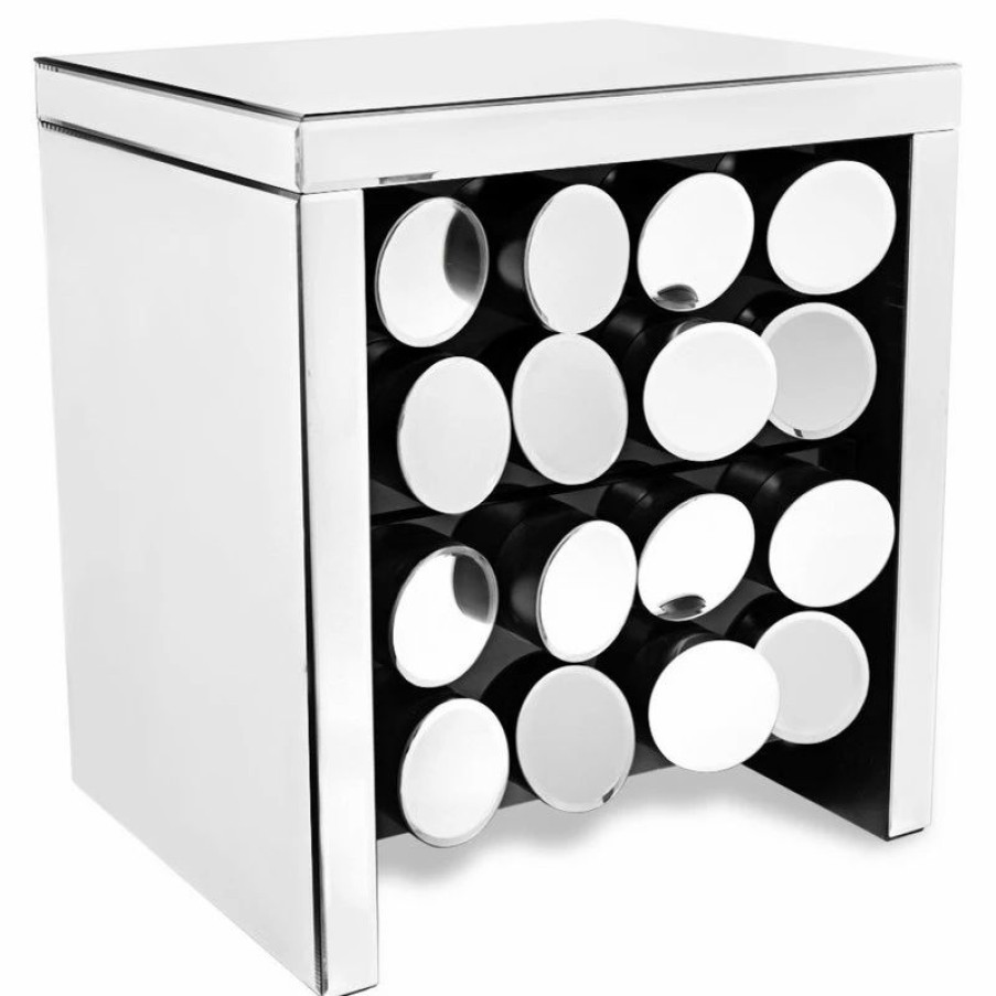 Accent Chests & Cabinets * | Zuri Furniture Modern Onyx Side Table Mirrored Glass Finish Black Painted Background