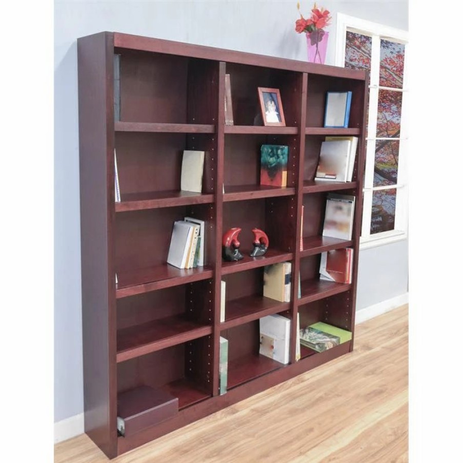 Shelving * | Concepts In Wood Traditional 72 Tall 15-Shelf Triple Wide Wood Bookcase In Cherry