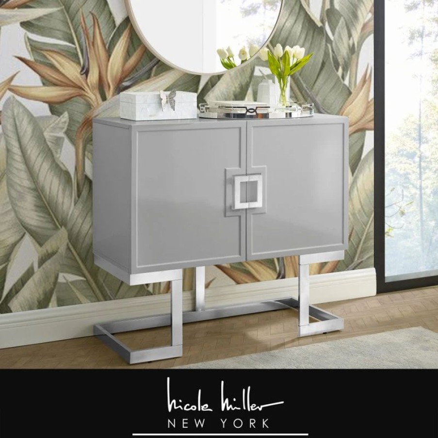 Accent Chests & Cabinets * | Nicole Miller Luanna Accent Cabinet, Light Gray And Chrome