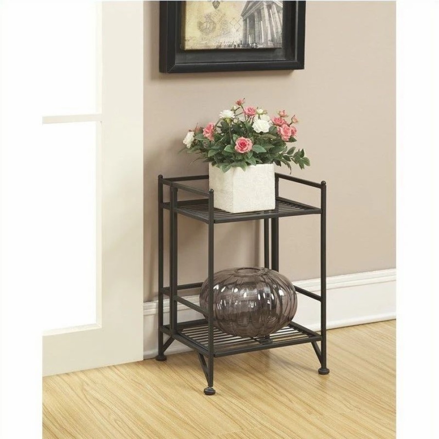 Shelving * | Convenience Concepts Designs2Go 2 Tier Folding Metal Shelf In Black Metal Finish