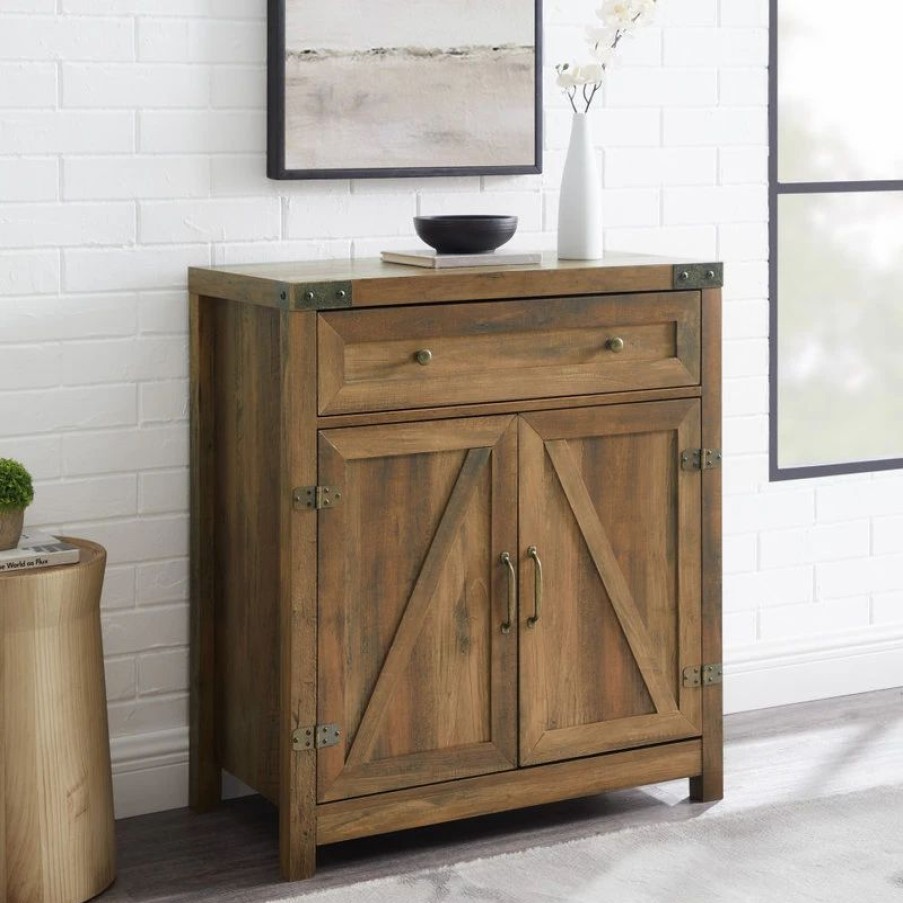 Accent Chests & Cabinets * | Walker Edison 30 Farmhouse Barn Door Accent Cabinet, Reclaimed Barnwood