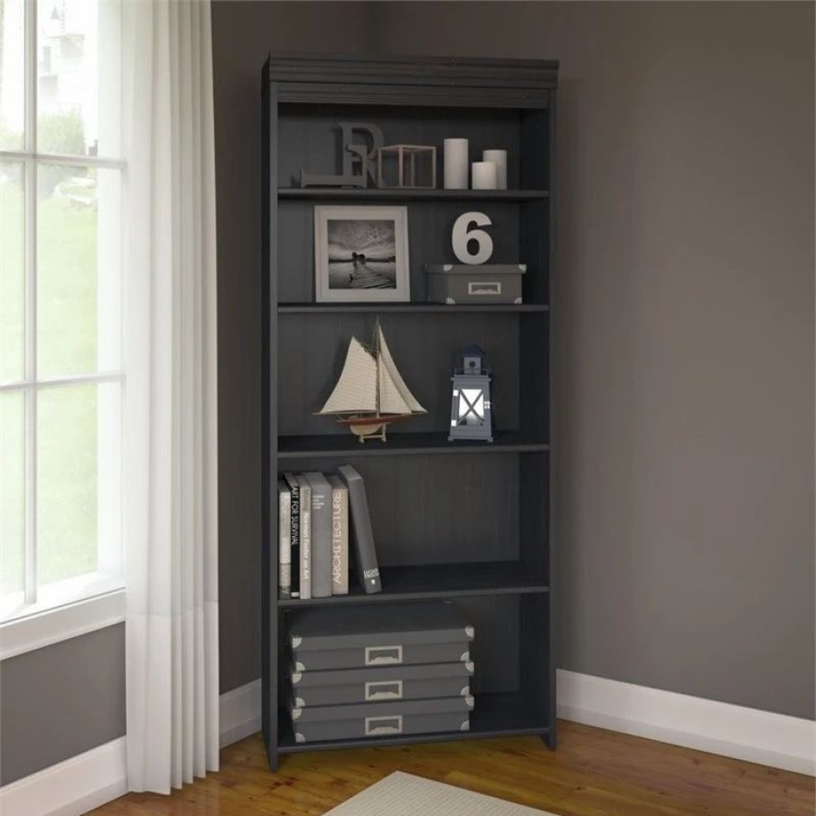 Shelving * | Bush Business Furniture Fairview 5 Shelf Bookcase In Antique Black Engineered Wood