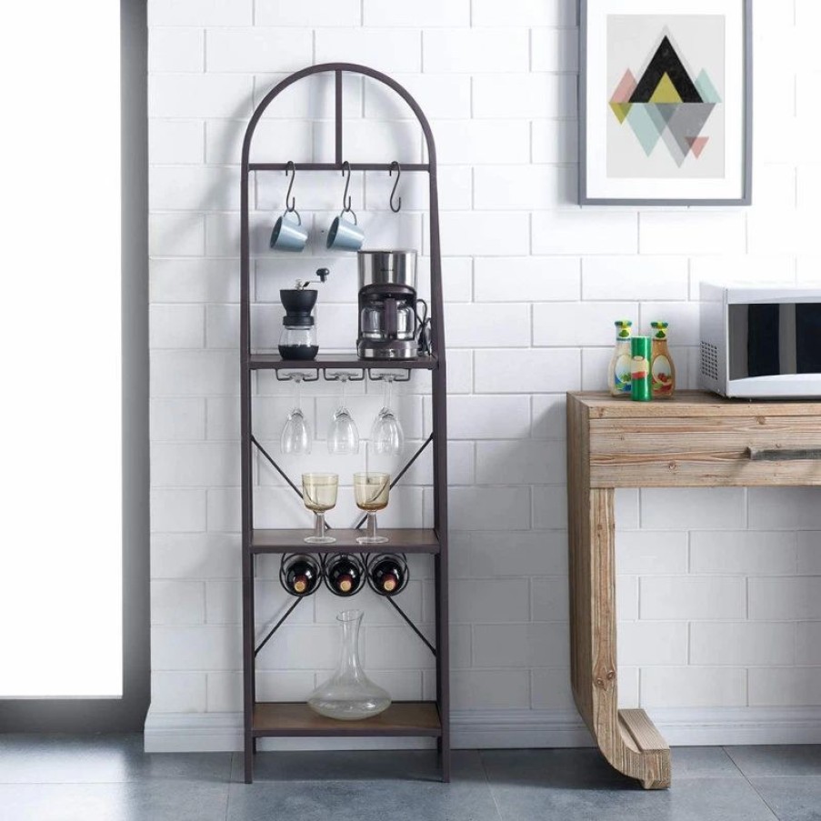 Shelving * | Decor Love Industrial Bakers Rack, Metal Frame With Arched Top & Rustic Brown Shelves