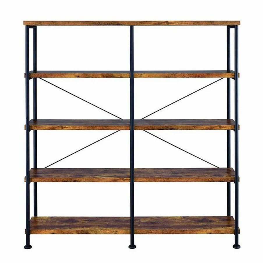 Shelving * | Benjara 14.25 4-Shelf Modern Metal And Wood Bookcase In Brown And Black