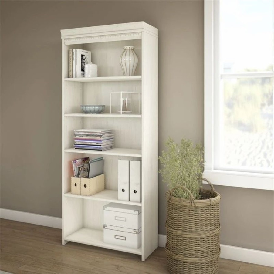 Shelving * | Bush Business Furniture Fairview 5 Shelf Bookcase In Antique White Engineered Wood