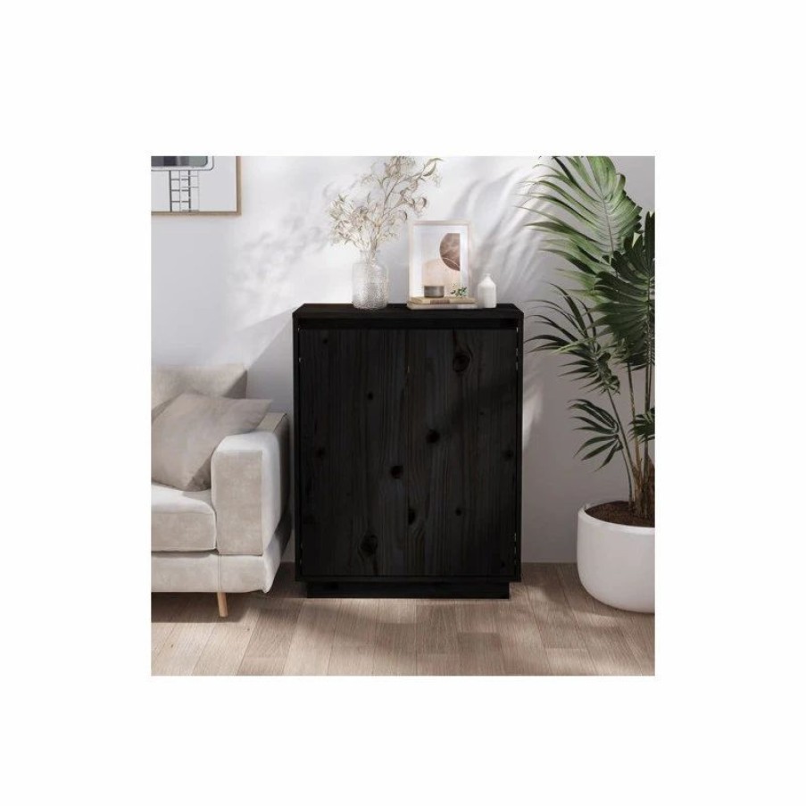 Buffets & Sideboards * | Vida Xl International B.V. Vidaxl Solid Wood Pine Sideboard Black Storage Cupboard Side Door Cabinet