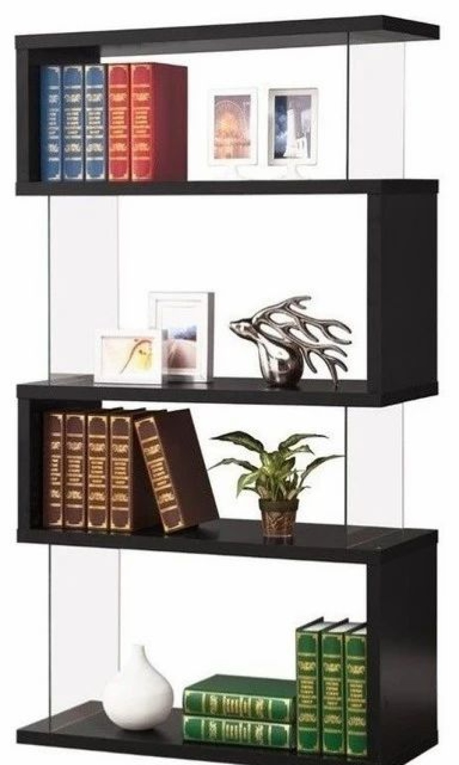 Shelving * | Bowery Hill 4 Shelf Asymmetrical Snaking Bookcase In Black