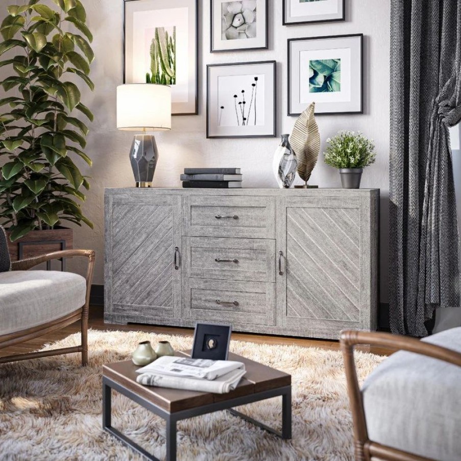 Buffets & Sideboards * | Belleze Sideboard, Console Table Or Buffet With Three Drawers & Four Shelves, Gray Wash