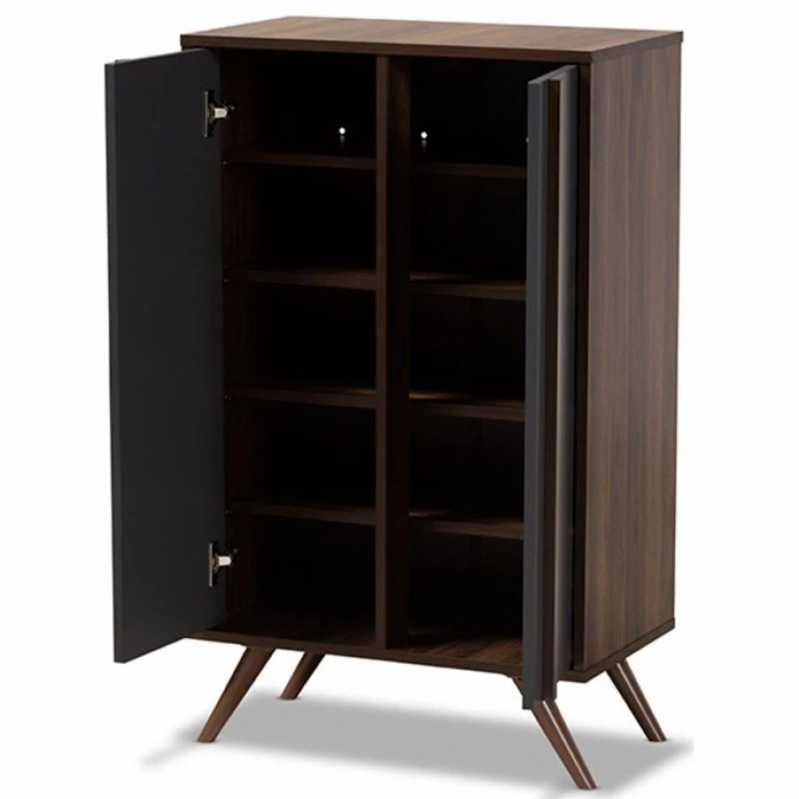 Accent Chests & Cabinets * | Baxton Studio Naoki Modern Two, Tone Gray Walnut Finished Wood 2, Door Shoe Cabinet