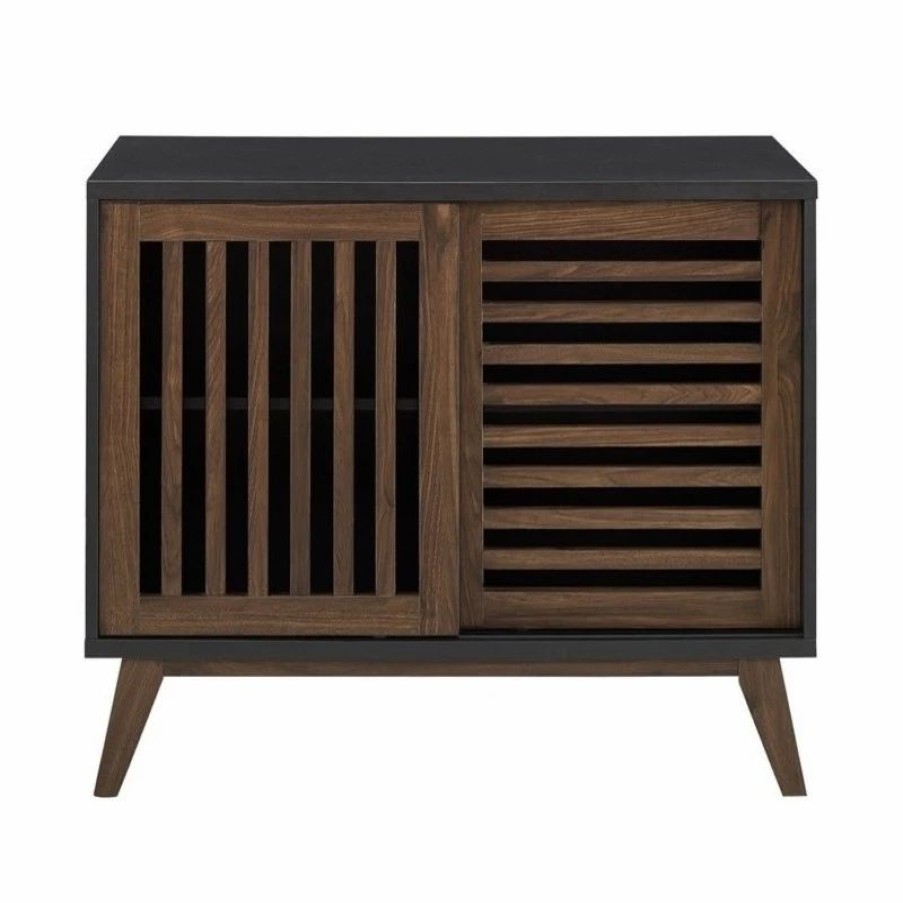 Accent Chests & Cabinets * | Walker Edison 36 Sliding Slat Door Storage Accent Cabinet, Black / Dark Walnut