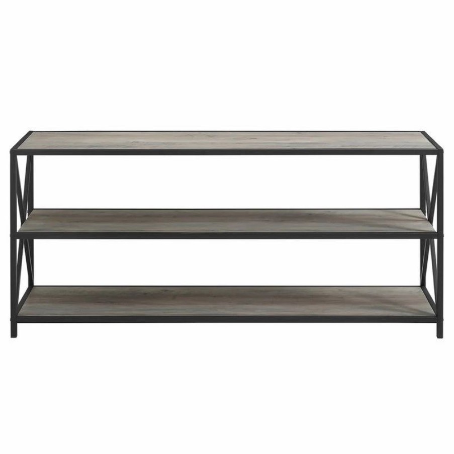 Shelving * | Walker Edison 60 Wide X-Frame Metal And Wood Bookshelf Grey Wash