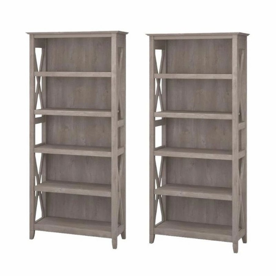 Shelving * | Bush Business Furniture Bush Furniture (Set Of 2) 5 Shelf Bookcase In Washed Gray