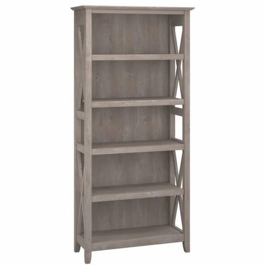 Shelving * | Bush Business Furniture Bush Furniture (Set Of 2) 5 Shelf Bookcase In Washed Gray