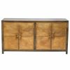 Buffets & Sideboards * | Sideboards And Things India 80 Slim Geometric Pattern 4 Brass Doors Wood Base Sideboard Buffet Greece