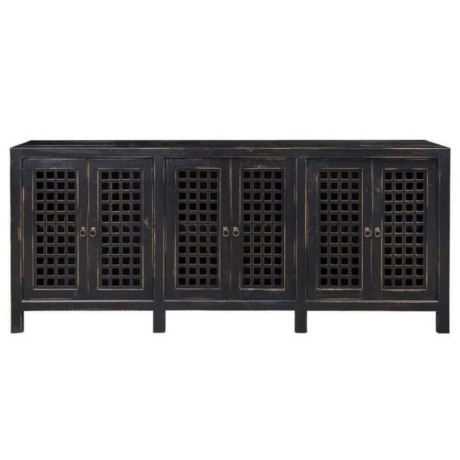 Buffets & Sideboards * | Crafters And Weavers Asbury Solid Wood 6 Door Antiqued Black Sideboard