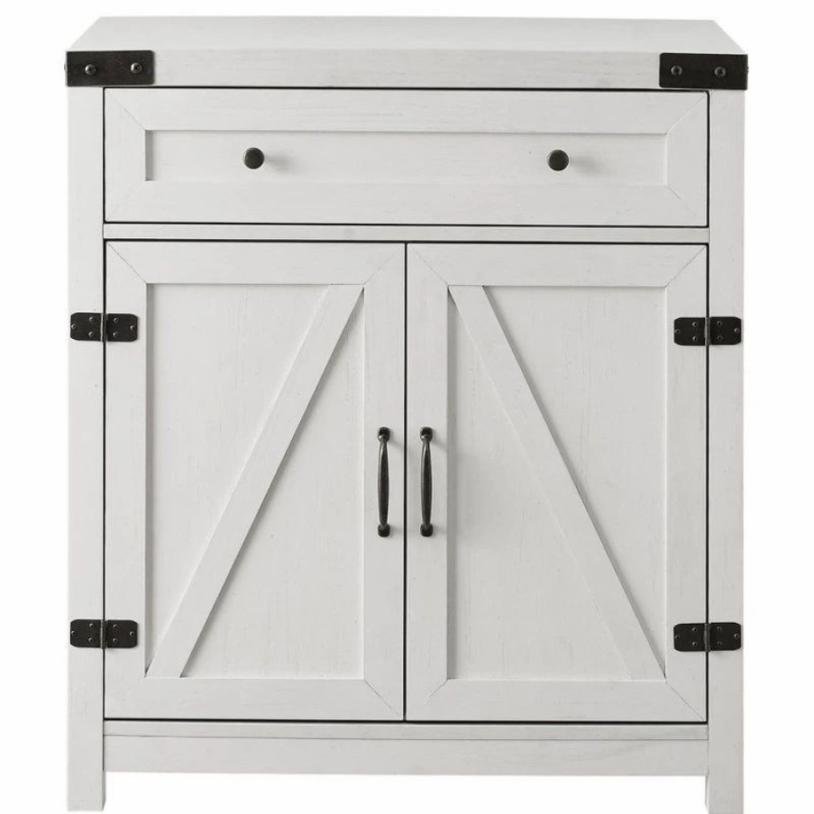 Accent Chests & Cabinets * | Walker Edison 30 Farmhouse Barn Door Accent Cabinet Brushed White