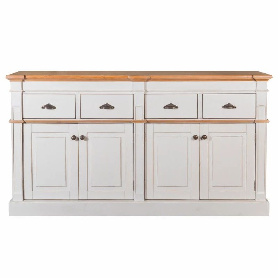 Buffets & Sideboards * | Crafters And Weavers Asbury Rustic Wood 76 4 Door 4 Drawer Sideboard, White