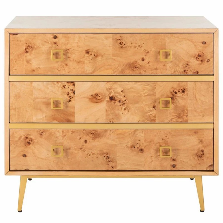 Accent Chests & Cabinets * | Safavieh Katia 3-Drawer Chest, Natural, Gold