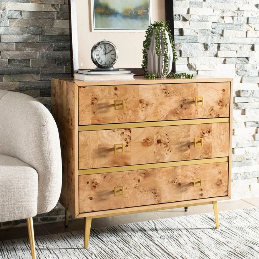 Accent Chests & Cabinets * | Safavieh Katia 3-Drawer Chest, Natural, Gold