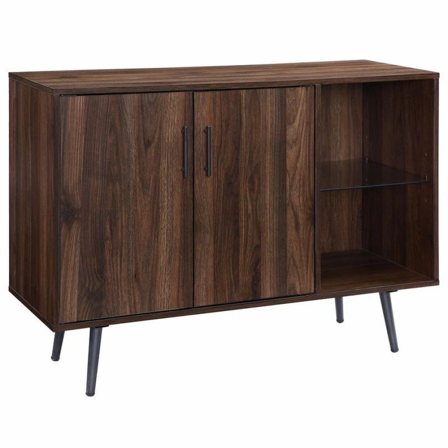 Buffets & Sideboards * | Walker Edison 44 Midcentury Modern Asymmetrical Sideboard, Dark Walnut