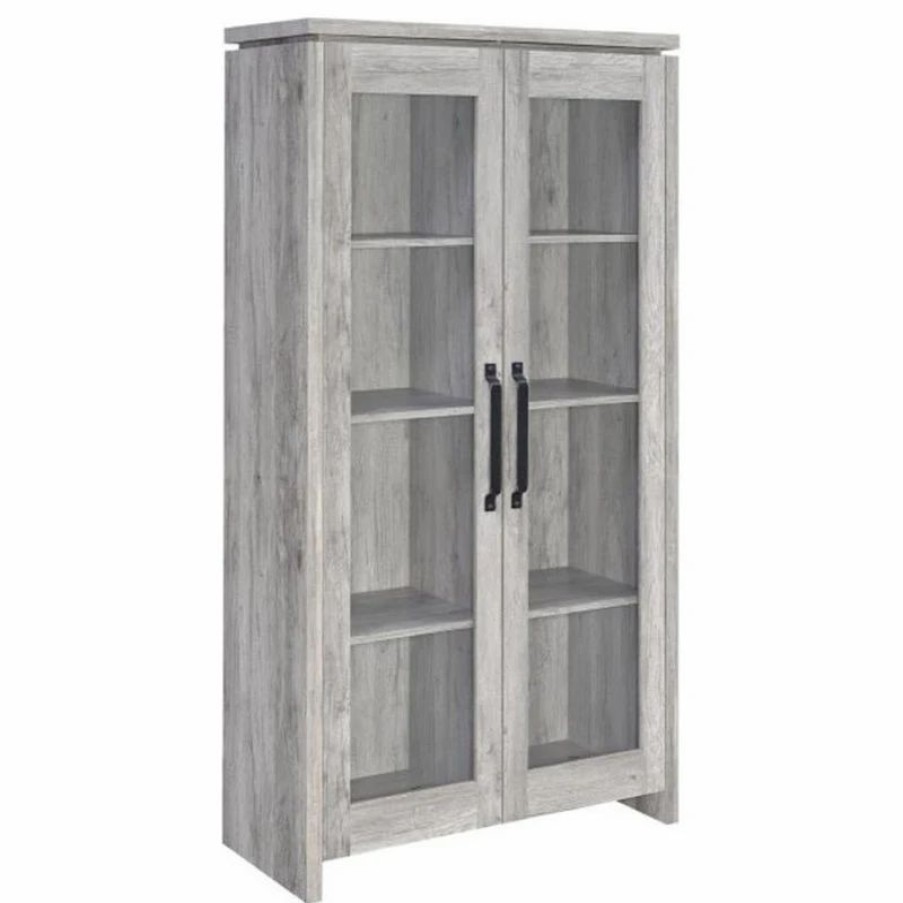 China Cabinets & Hutches * | Bowery Hill Traditional 2 Door Wood Curio Cabinet In Grey